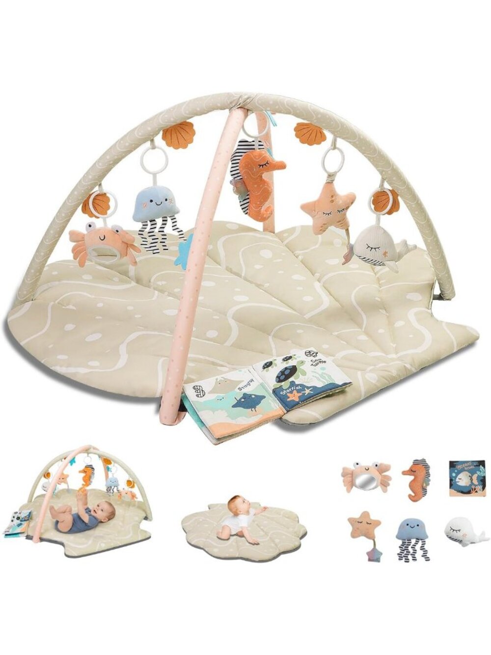 Oversized Baby Play Mat with 6 Activity Toys | Tummy Time Gym for Newborns 0-12M